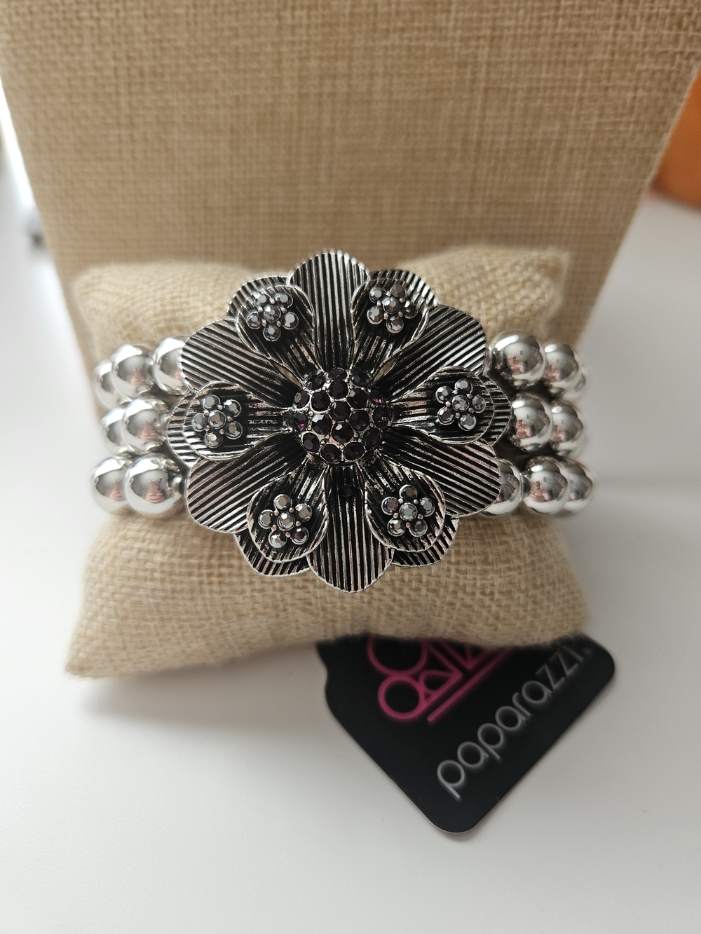 Paparazzi Silver Floral Statement Bracelet - Silver Flower
